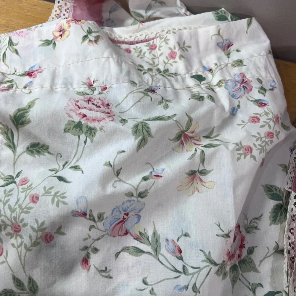Vtg JCPenney Floral Ruffle Lace Curtain Panels 50x84 Pink Rose Cottagecore 2pc